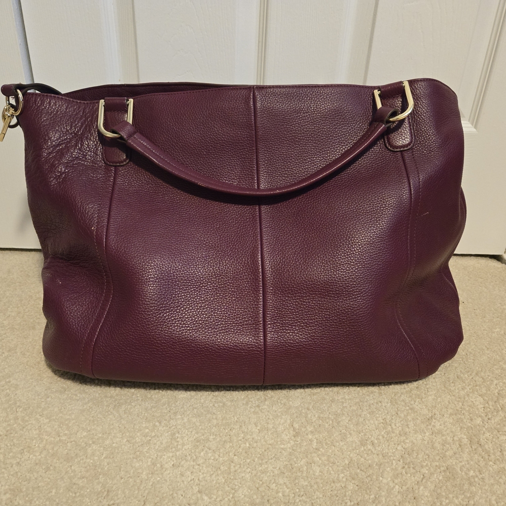 ❤️👜❤️G.I.L.I. Roma Large Pebbled Leather Tote in Deep Plum❤️👜❤️ - Picture 5 of 16